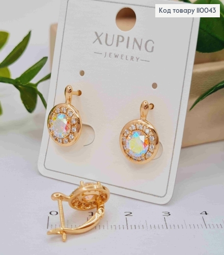 Серьги "Блеск" с Блестящим камнем Хамелеон, длина 1,5см, английская застежка, Xuping 18K 110043 фото 2