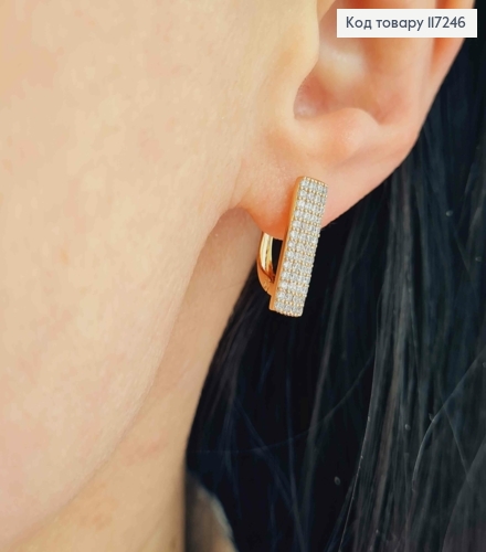 Серьги "Страсть" прямоугольные с камешками, высота 1,7см, английская застежка XUPING 18K 117246 фото 2