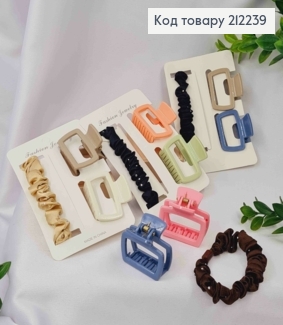 Нвбір: Краб пластик (2шт/4,5см) + Резинка в стразах (1шт/діаметр 6см), кольори в асортименті 212239 фото