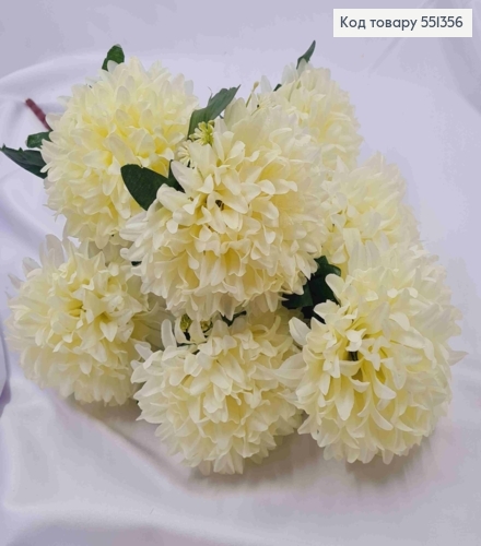 Штучна композиція ХРИЗАНТЕМИ, колір Айворі, 7 гілок з квітами на металевому стержні, 59см 551356 фото 1