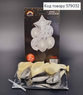 Набор шаров Серебряных, 1шт(фольгированая Звезда)+6шт(латексные) 579032 фото
