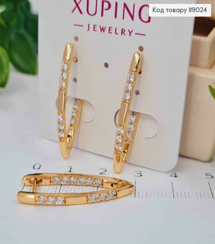 Серьги "Стрели" украшены Блестящими камешками, 3см, английская застежка, Xuping 18K 119024 фото 2