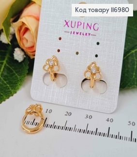 Сережки кільця 9мм, з квіточкою на листочку, Xuping 18K 116980 фото