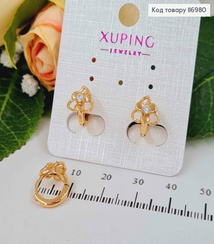 Серьги кольца 9мм, с цветочком на листике, Xuping 18K 116980 фото 1