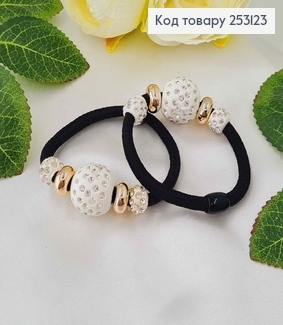 Резинка чорна, з шамбалами золотого та білого кольору в камінцях 253123 фото