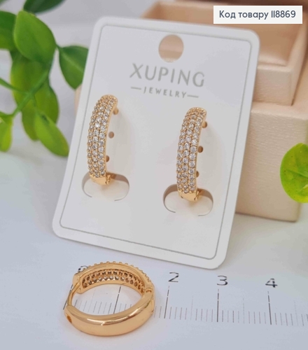 Серьги кольца украшены Блестящими камешками, ширина 4мм, диаметр 1,8см, Xuping 18К. 118869 фото 1
