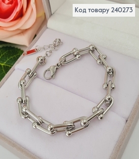 Браслет 18+4.5 см "Сецессия" оригинальное плетение с крупными звеньями, цвет серебряный, Stainless Steel 240273 фото