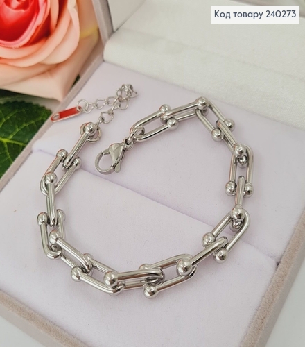 Браслет 18+4.5 см "Сецессия" оригинальное плетение с крупными звеньями, цвет серебряный, Stainless Steel 240273 фото 1