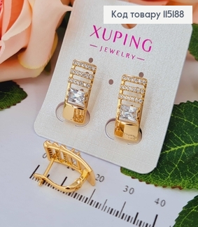 Сережки прямокутнички з камінцями, 2см англ. заст. Xuping 18K 115188 фото