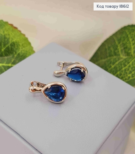 Серьги родованные "Капелька Надежды" с Темно-Синим камешком, 1,7см, английская застежка, Xuping 181612 фото 1