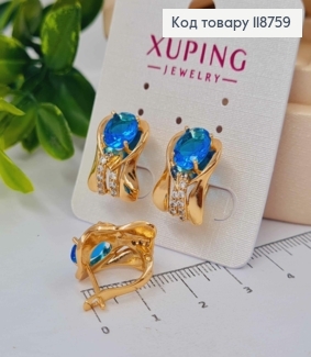 Серьги "Вечность" с Большим Голубым камнем, 1,6см, английская застежка, Xuping 18K 118759 фото