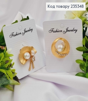 Брошь "Кала/Овальная" золотого цвета с жемчужками и камешками, размер 2,7см в ассор. 235348 фото