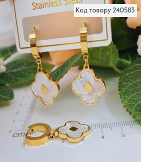 Серьги кольца "Van Cleef" с белой эмалью, 2,5*1,5см, Stainless Steel 260056 фото