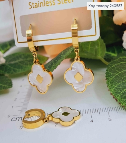 Серьги кольца "Van Cleef" с белой эмалью, 2,5*1,5см, Stainless Steel 260056 фото 1