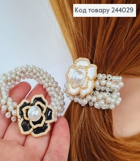 Резинка молочна в перлинках з квіточкою 244029 фото