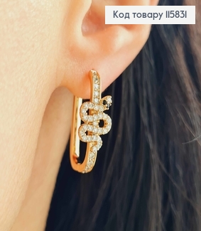 Сережки кільця 2см, "Змійка" з чорними очима, в камінцях, Xuping 18K 115831 фото