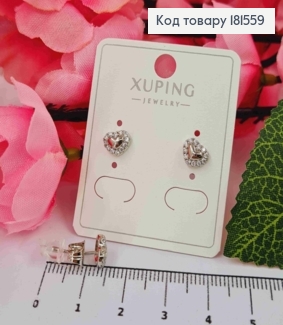 Сережки гвіздки, Серце в оправі з камінців, 6*7,5мм, Xuping 181559 фото