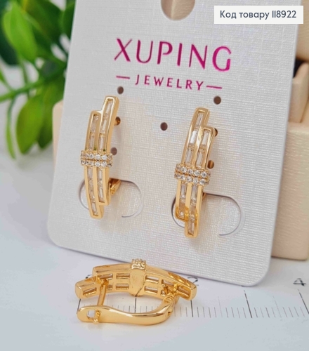 Сережки "Стильні" прикрашені Блискучими камінцями, 2,1см, англійська застібка, Xuping 18K 118922 фото 3