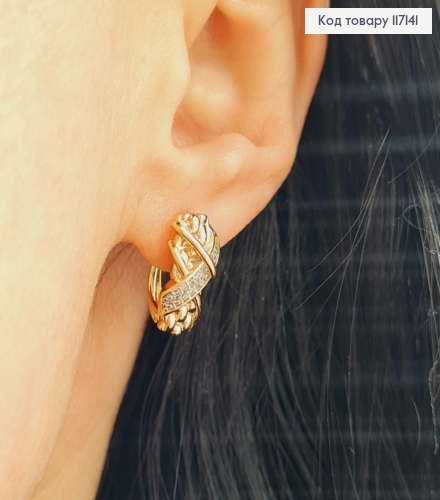 Серьги "БЕСКОНЕЧНИСТ" со вставкой из камней, 1,5см*0,8см (англ.зам), XUPING 18K 117141 фото 2