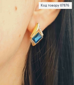 Серьги "АннеТ" с Синим камнем сваровски, длина 2см, англ застежка, Xuping 18K 117876 фото