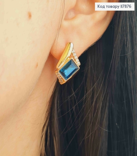 Серьги "АннеТ" с Синим камнем сваровски, длина 2см, англ застежка, Xuping 18K 117876 фото 1