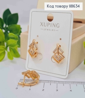 Серьги "Руны" с Блестящими камешками, 1,5см, английская застежка, Xuping 18К 118634 фото