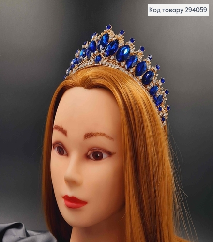 Тиара под золото, "Роксолана" с синими камешками. 294059 фото 1