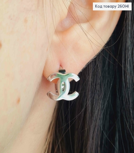 Серьги кольца, ШАНЕЛЬ, 1,3см, серебряного цвета, сталь Stainless Steel 260141 фото 2