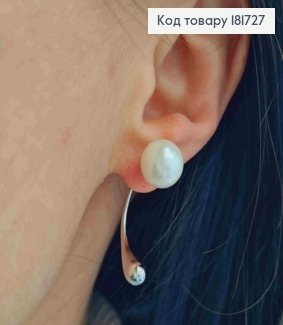 Серьги родованные гвоздики с жемчужиной, 3,1см, XUPING 181727 фото