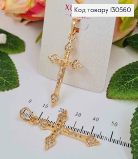 Крестик с распятием, ажурный, с камешками, 4*2,5см, Xuping 18K 130560 фото