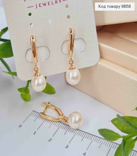 Серьги с подвесной жемчужиной,1,6+1,2см, англ. зам., XUPING 18K 118158 фото 2