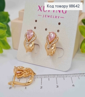 Серьги "Подснежник" с Розовым камнем, 1,5см, английская застежка, Xuping 18К 118642 фото