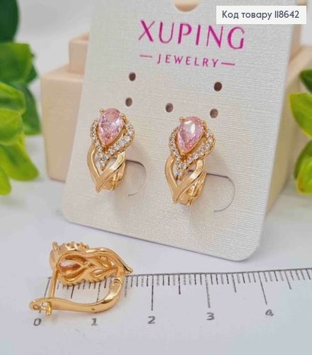 Серьги "Подснежник" с Розовым камнем, 1,5см, английская застежка, Xuping 18К 118642 фото 1