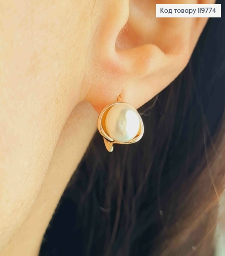 Серьги кольца с жемчужкой, 1,2см, Xuping 18K 119774 фото 1