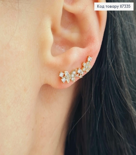 Серьги крючки 2см, Бабочки и цветочки в камнях, Xuping 18К 117335 фото 1