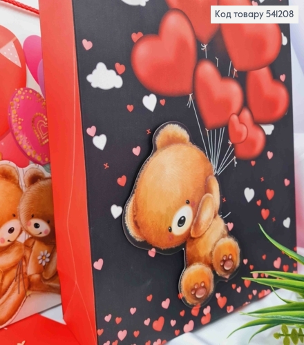 Пакет паперовий з 3D наліпкою "Ведмежатка з Повітряними кульками", 32*26*10см, в асортименті 541208 фото 3
