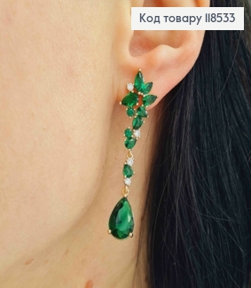 Серьги гвоздики, с Большими Зелеными камешками, 4,8 см XUPING 18K 118533 фото