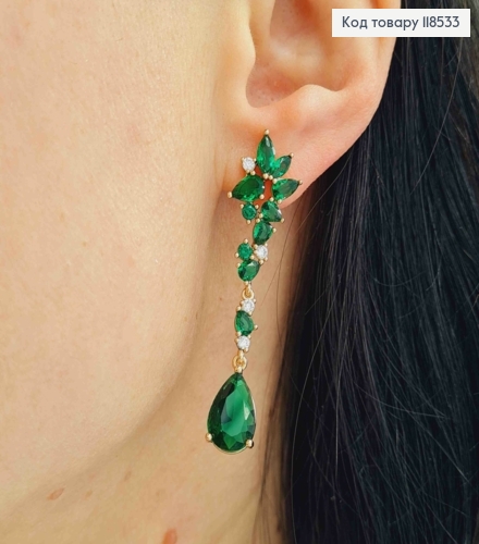 Серьги гвоздики, с Большими Зелеными камешками, 4,8 см XUPING 18K 118533 фото 1