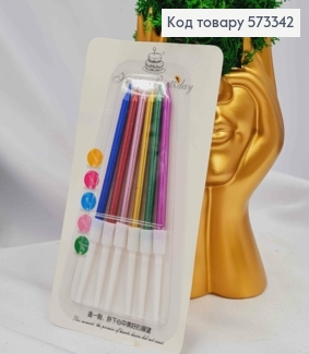 Свечи для торта Разноцветные с подставками, 6шт/уп, 6,5+3,5см 573342 фото