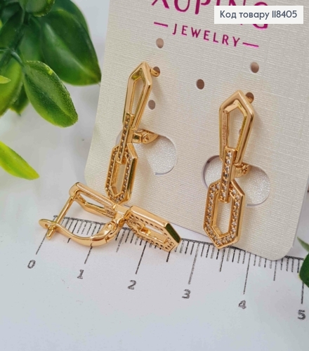 Сережки "Стильні" прикрашені Яскравими камінцями, 2,6см, англійська застібка, Xuping 18К 118405 фото 2