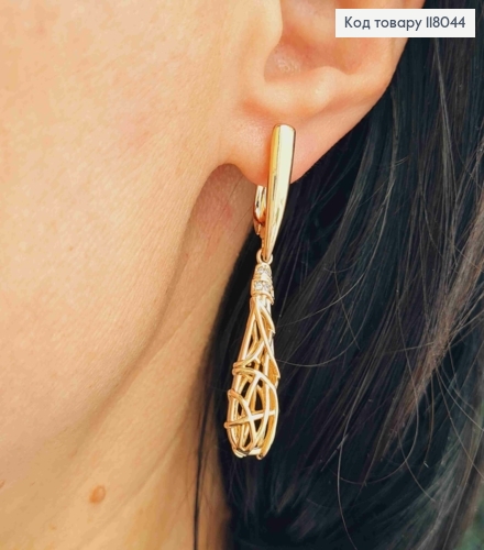 Серьги с подвижной ажурной подвеской, 2+2,9см, английская застежка, Xuping 18k 118044 фото 3