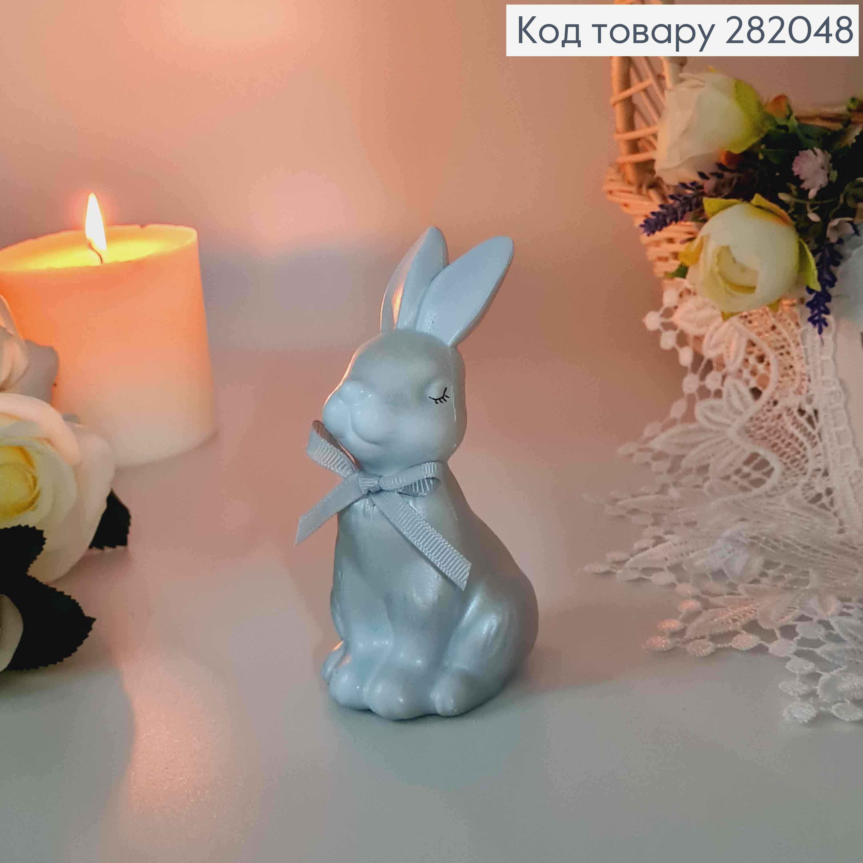 Пасхальная фигура ЗАЯЦ, СЕРЕБРЯНОГО цвета, с бантиком, 12*6,5см 282048 фото 2