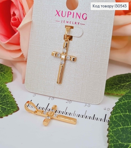 Крестик с четырьмя камешками, 2*1,4см, Xuping 18K 130543 фото 1