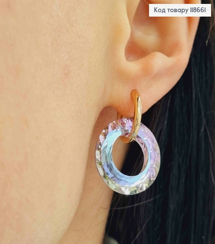 Сережки кільця з підвісним Фіолетово-Блакитним каменем Сваровські , діаметр 1,5+2см,  Xuping 18К 118661 фото 3