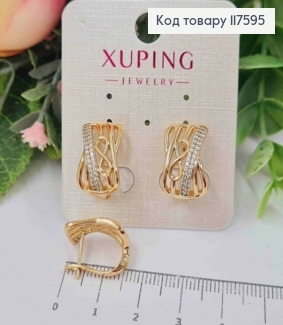 Серьги "Бесконечность" украшены камешками в два ряда, 1,8см, англ. застежка, Xuping 18К 117595 фото