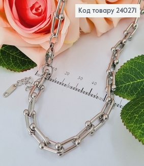 Цепочка 40+4.5 см "Сецессия" оригинальное плетение с крупными звеньями, цвет серебряный, Stainless Steel 240271 фото