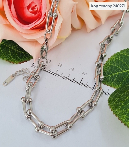 Цепочка 40+4.5 см "Сецессия" оригинальное плетение с крупными звеньями, цвет серебряный, Stainless Steel 240271 фото 1