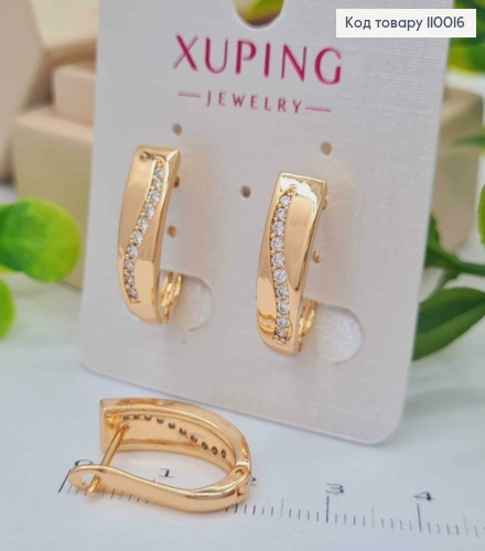 Серьги овальные с блестящими камешками, 1,9см, английская застежка, Xuping 18К. 110016 фото 2