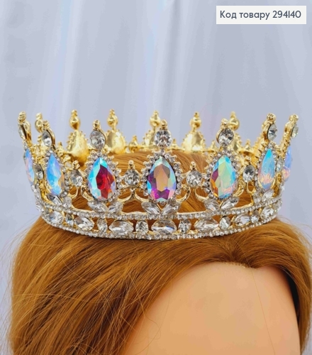 Корона под Золото, с ПЕРЛАМУТРОВЫМИ КАМНЯМИ, диаметр 13см, высота 5см (можно на торт) 294140 фото 1