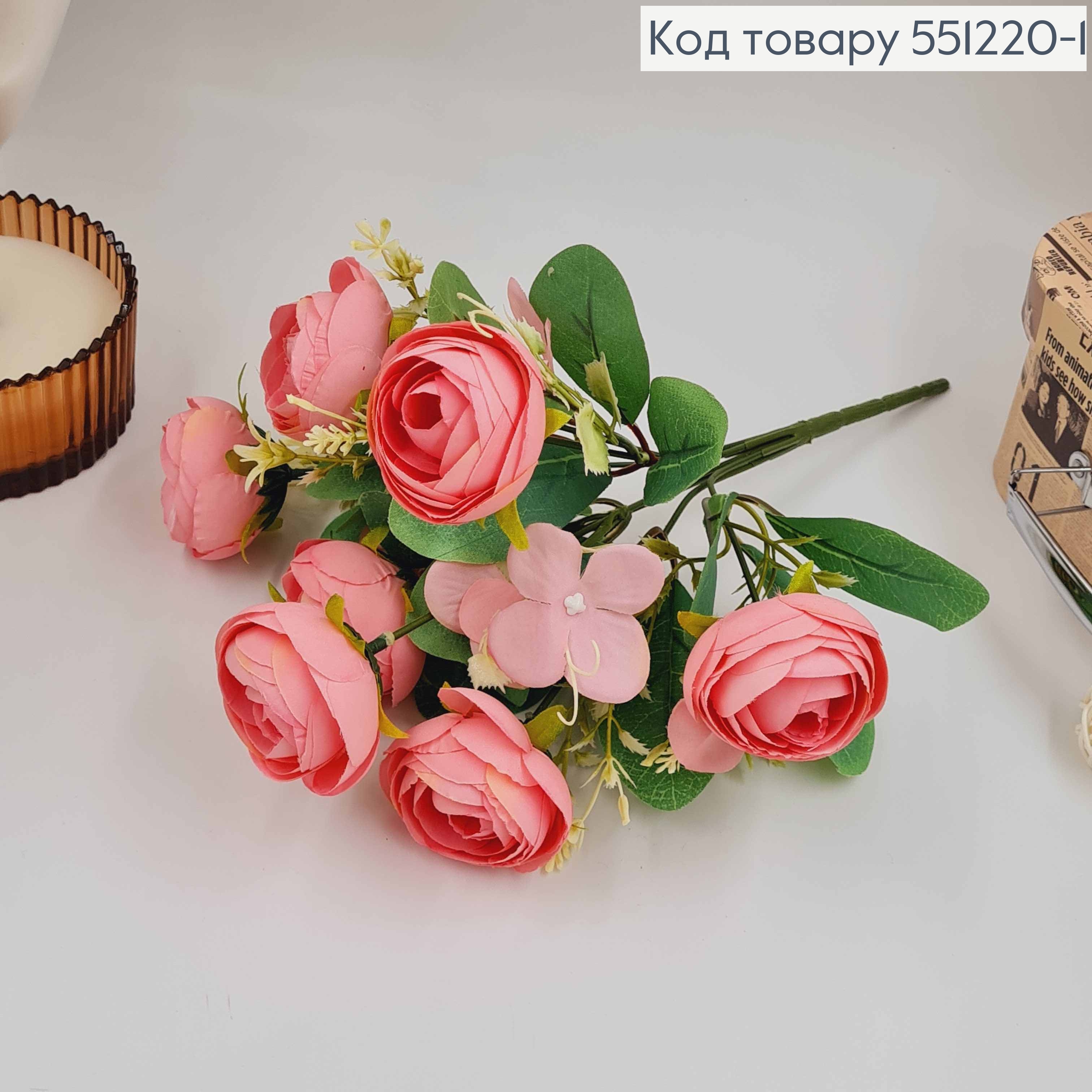 Композиция декоративная "РОЖЕВАЯ камелия (7 головок) с белыми приложениями", высота 31см 551220-1 фото 2